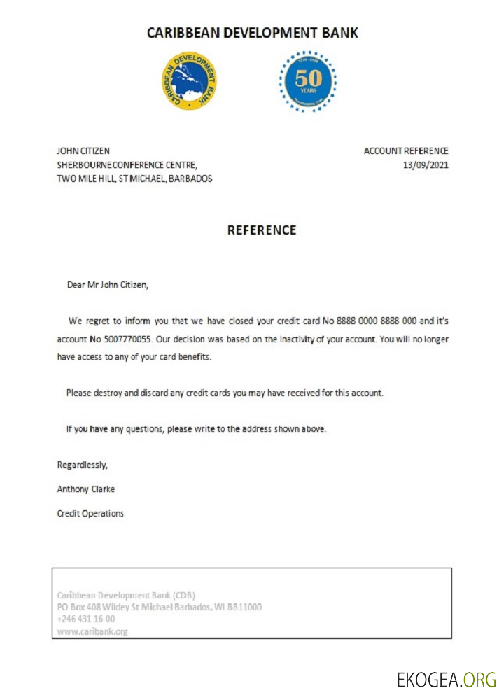 Référence Barbados , Caribbean Development Bank , closure